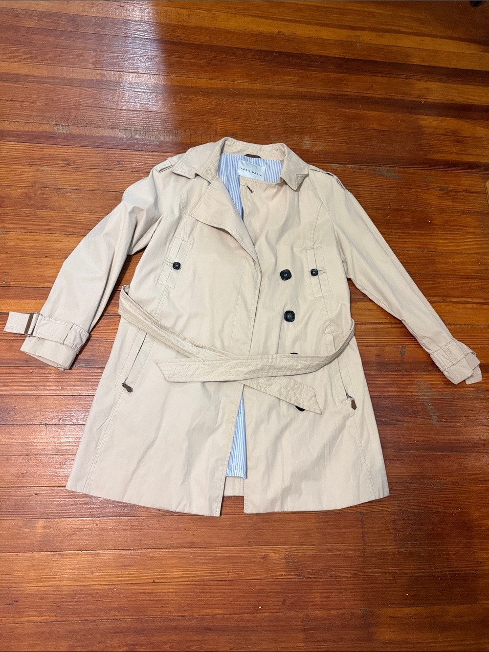 Zara Beige Double-Breasted Belted Trench Coat size XL